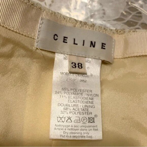 CELINE Women's Pants Gold Metallic Embossed High Waist Straight Leg Trouser 6 - Picture 15 of 16